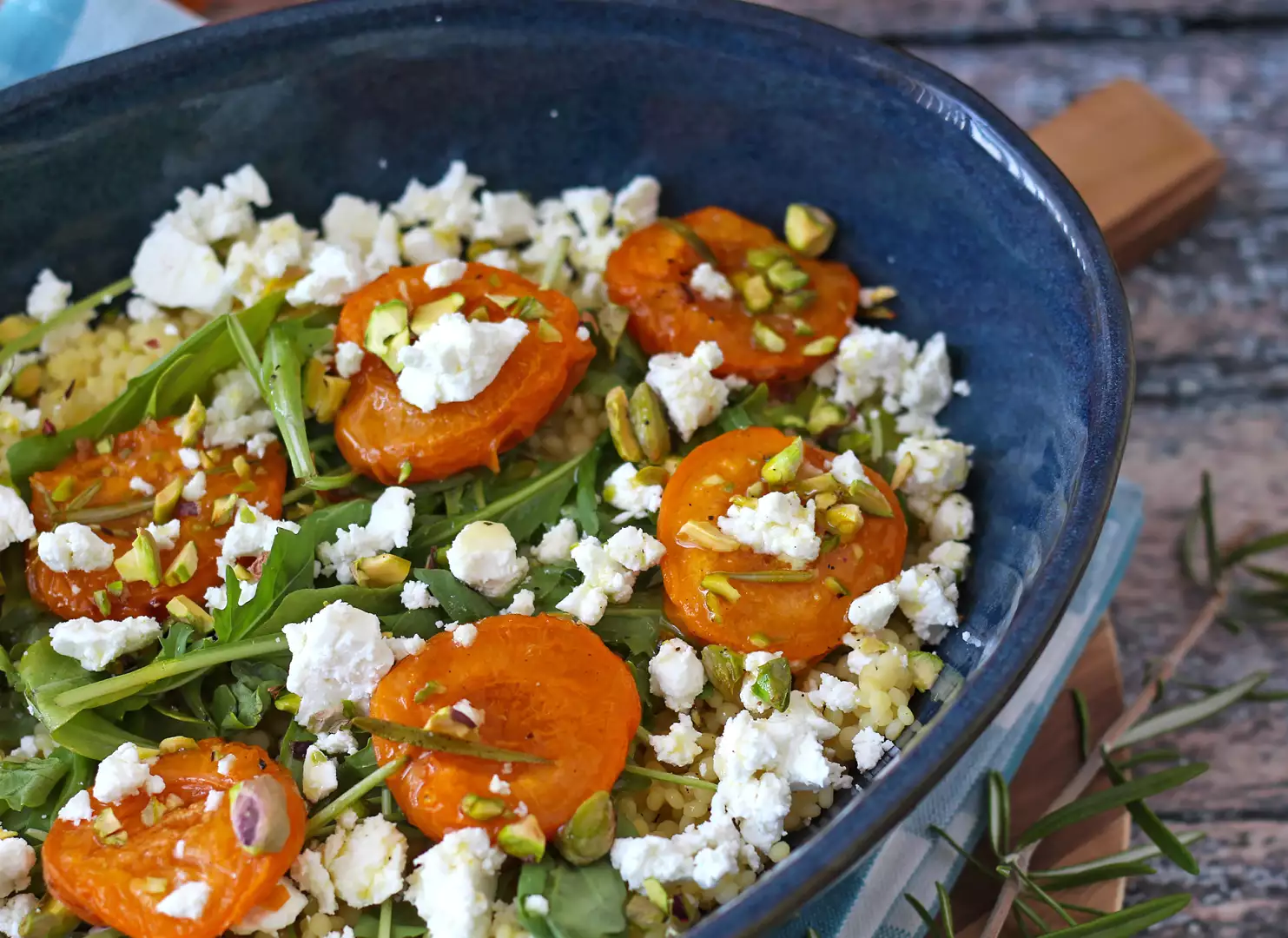 Pearl couscous salad with roasted apricots and feta