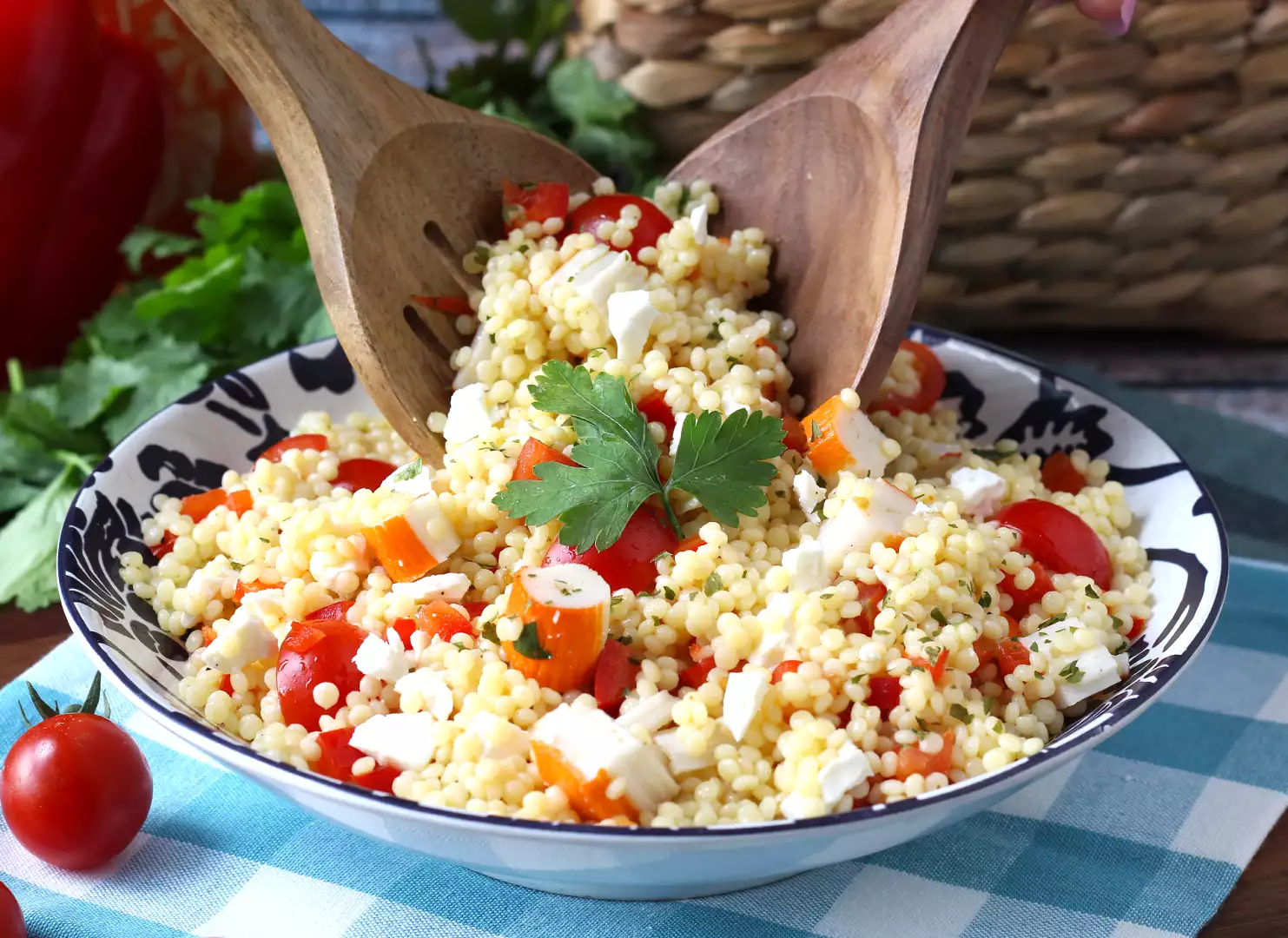 Pearl couscous salad with surimi: fresh, easy, and perfect for summer