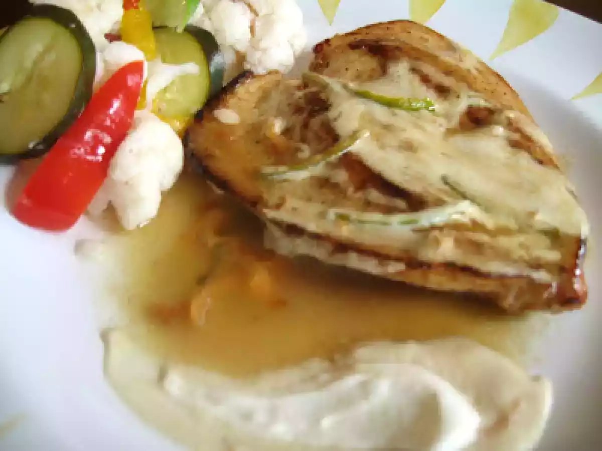 Philadelphia Scotch Bonnet Cream, Lime, Brown Butter Chicken Breast with Giardiniera Mix