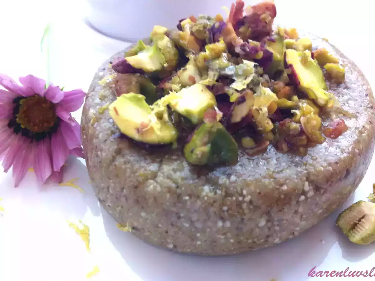 Pistachio cake with lemon agave syrup