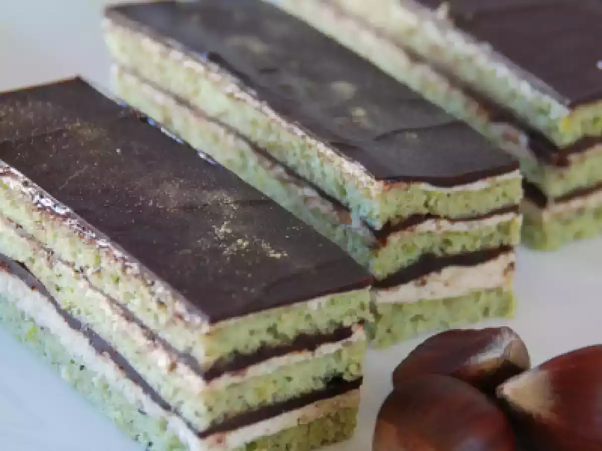 Pistachio Chestnut Chocolate Opera Style Cake