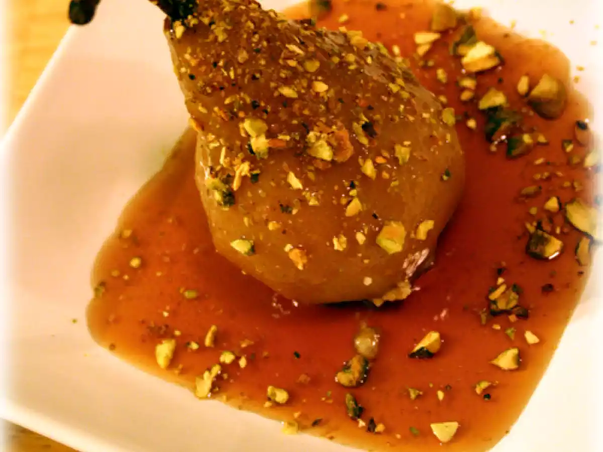 Poached Pears with Pomegranate Chardonnay Sauce