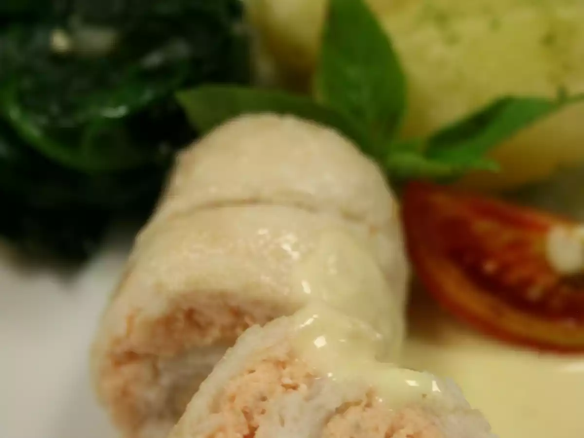 Poached Sole and Salmon Roulade