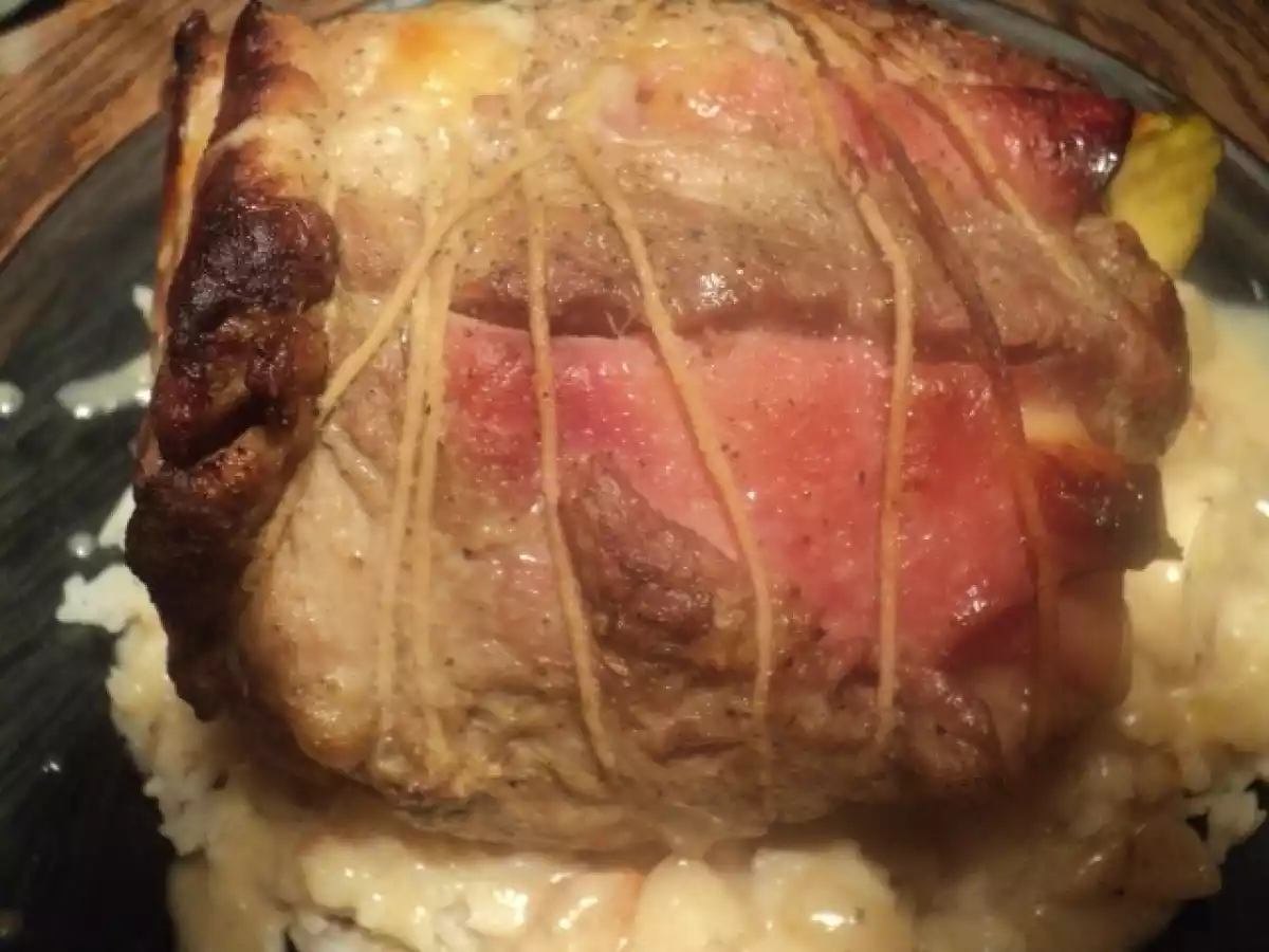 Pork Loin stuffed with Ham, Swiss and Dill Pickles
