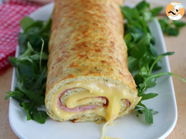 Potato roll with savoy raclette and ham