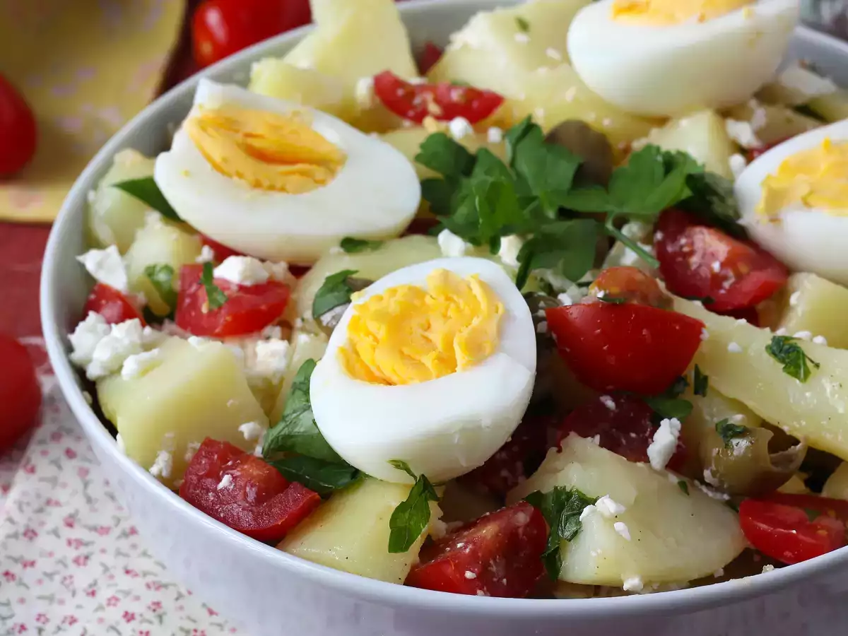 Potato salad with feta cheese, egg, and cherry tomatoes - photo 5