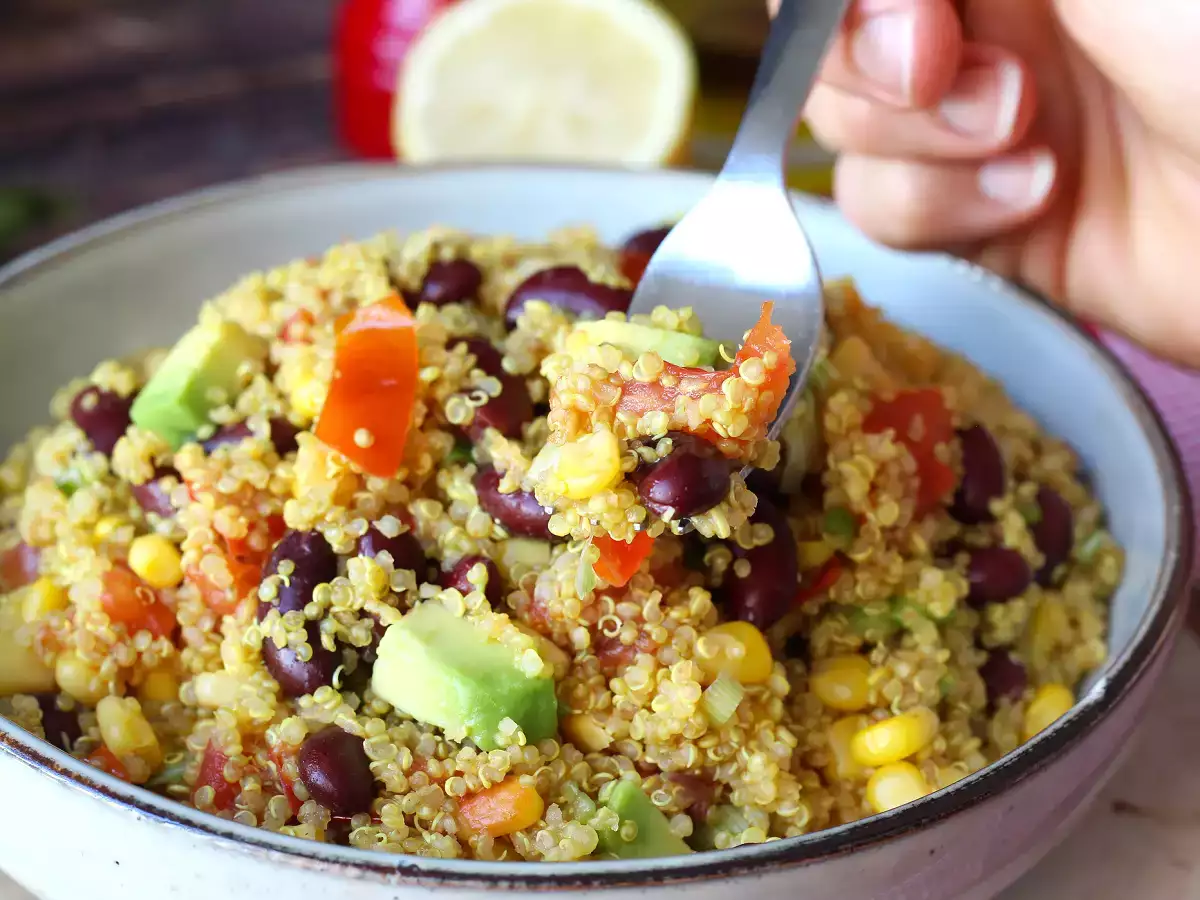 Protein-packed quinoa salad with red kidney beans and corn