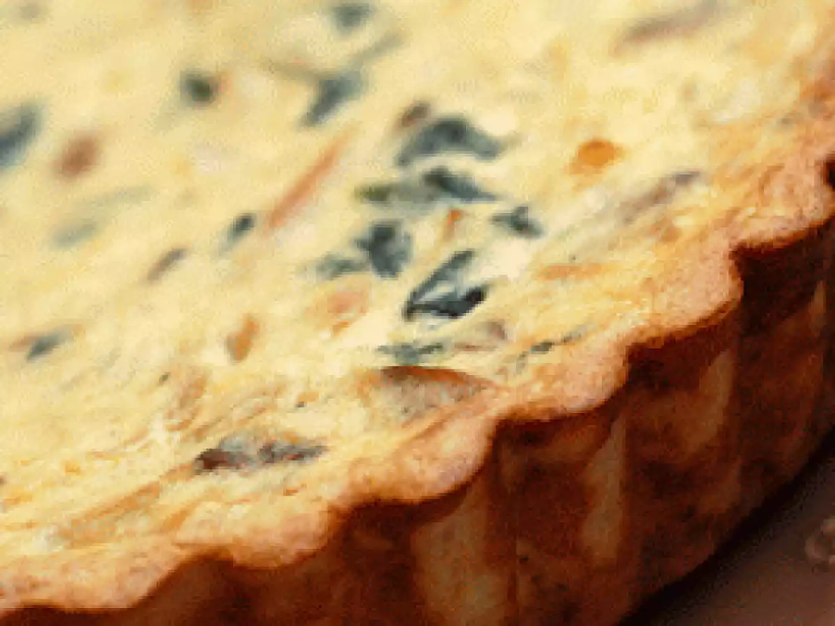 Quiche with Spinach, Bacon, Onions and Mushrooms