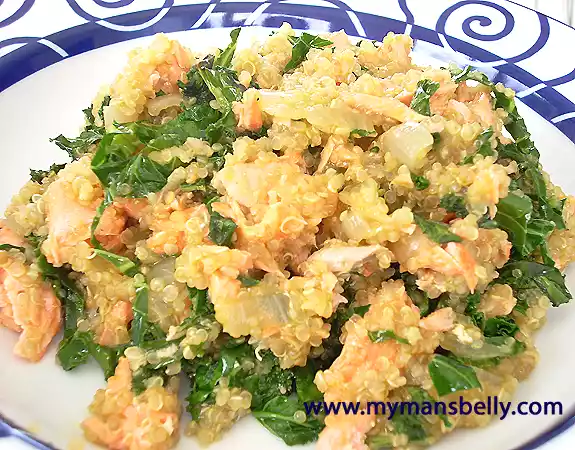 Quinoa risotto recipe with salmon and kale
