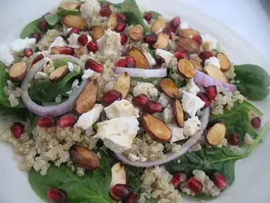 Quinoa Spinach Salad with Feta, Pomegranate and Toasted Almonds
