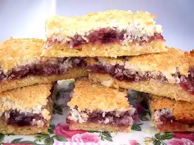 Raspberry jam coconut slice recipe - easy and tasty treat