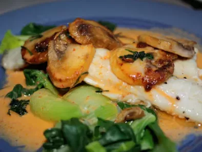 Red Curry Haddock with Bok Choy and Mushrooms