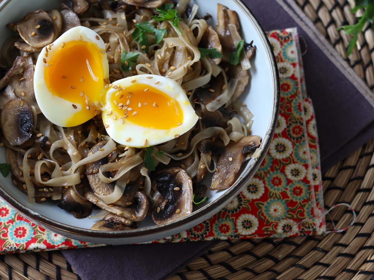 Rice noodles with mushrooms and their soft-boiled egg! - photo 2