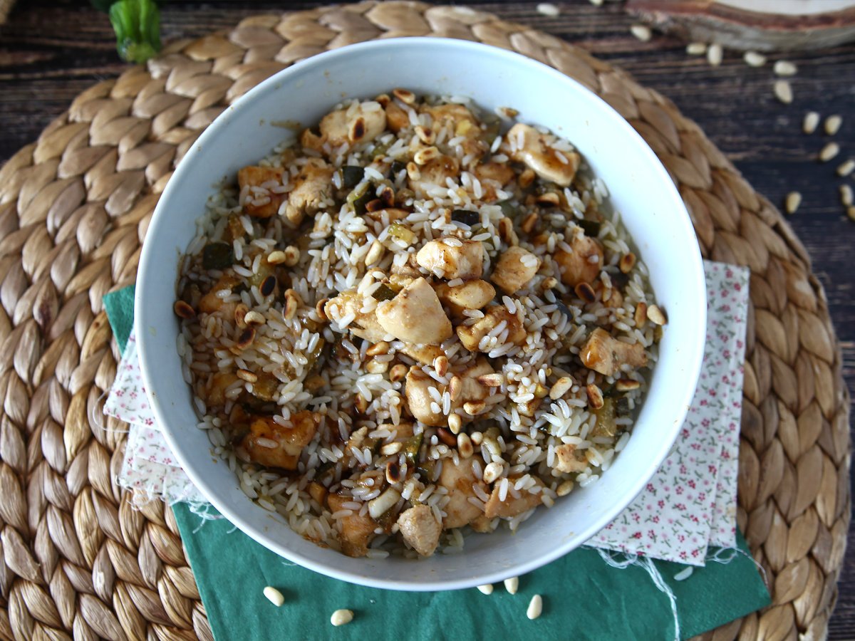 Rice salad with chicken, zucchini, pine nuts and balsamic vinegar - photo 3