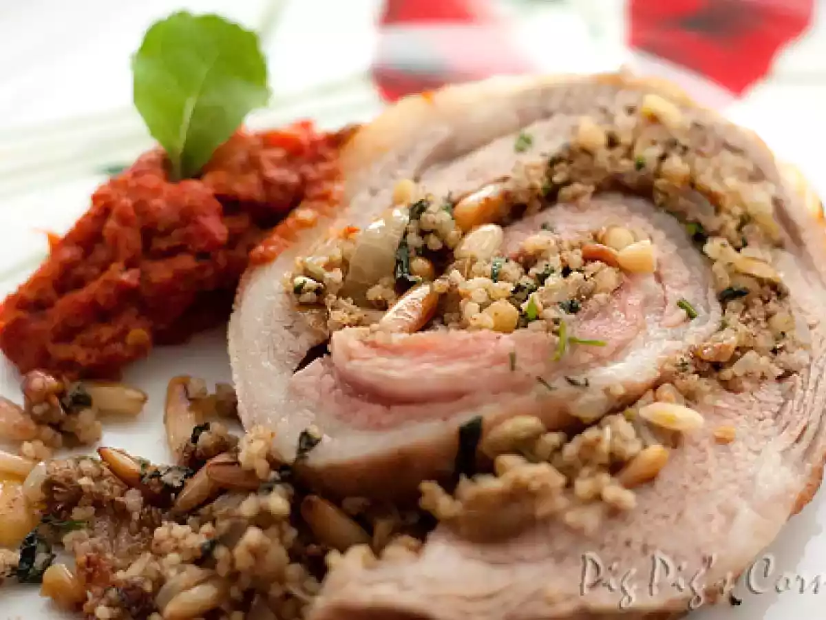 Roast Boneless Shoulder of Lamb with Couscous, Pine Nuts & Mint Stuffing