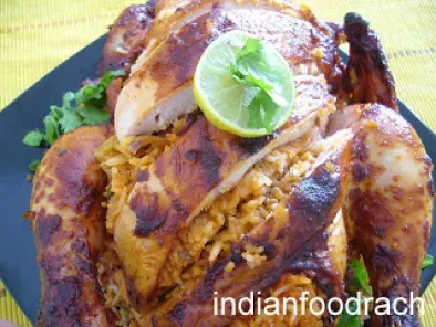 Roasted chicken stuffed with Khushka/kuska/khusqa (Biryani rice)