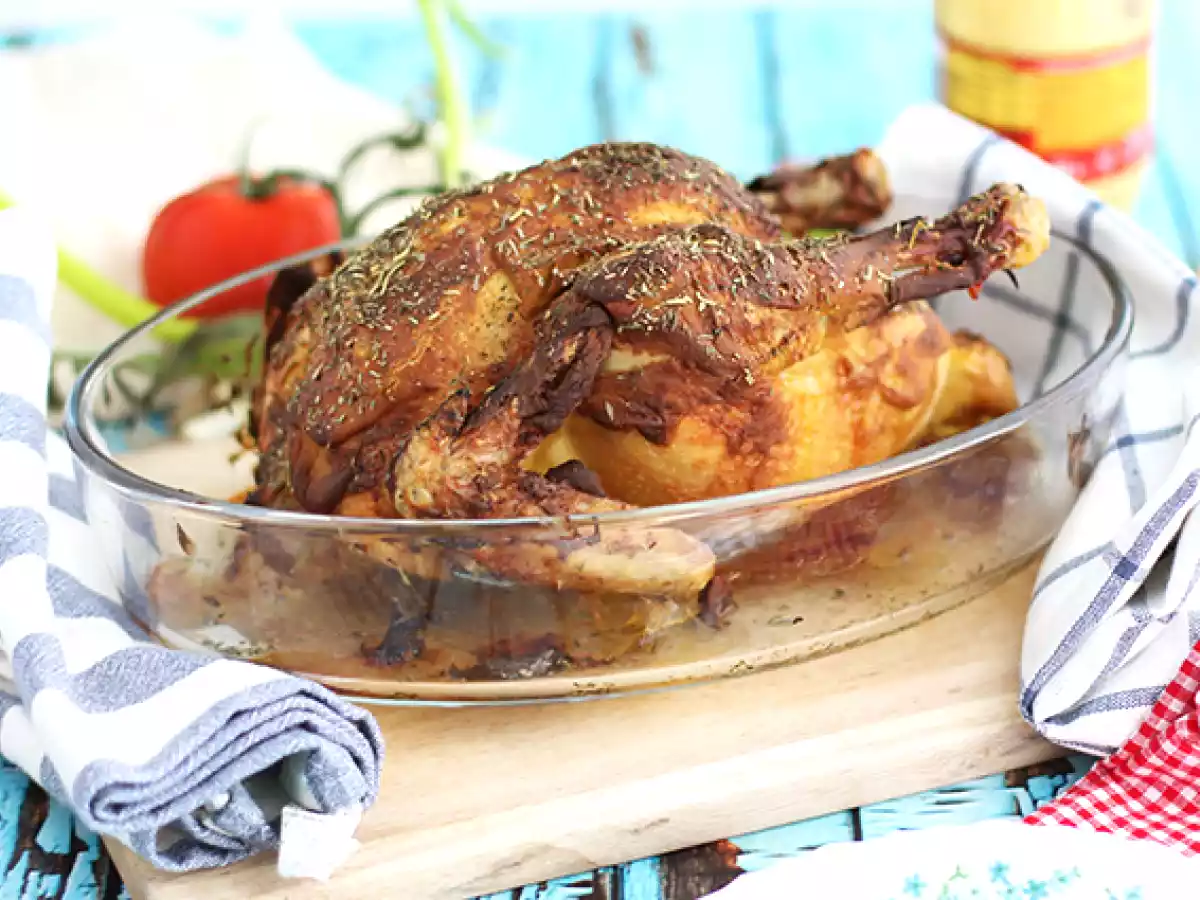 Roasted chicken with mustard and herbes de provence