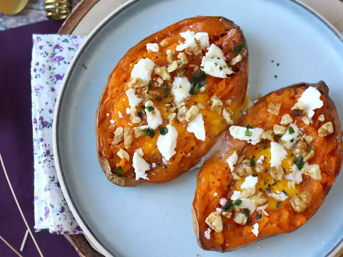 Roasted sweet potato with egg, feta, honey, and walnuts - photo 6