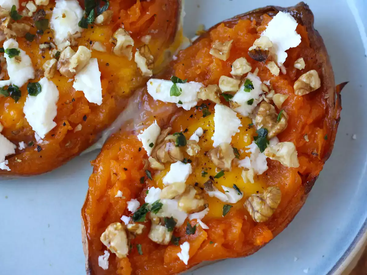 Roasted sweet potato with egg, feta, honey, and walnuts - photo 7