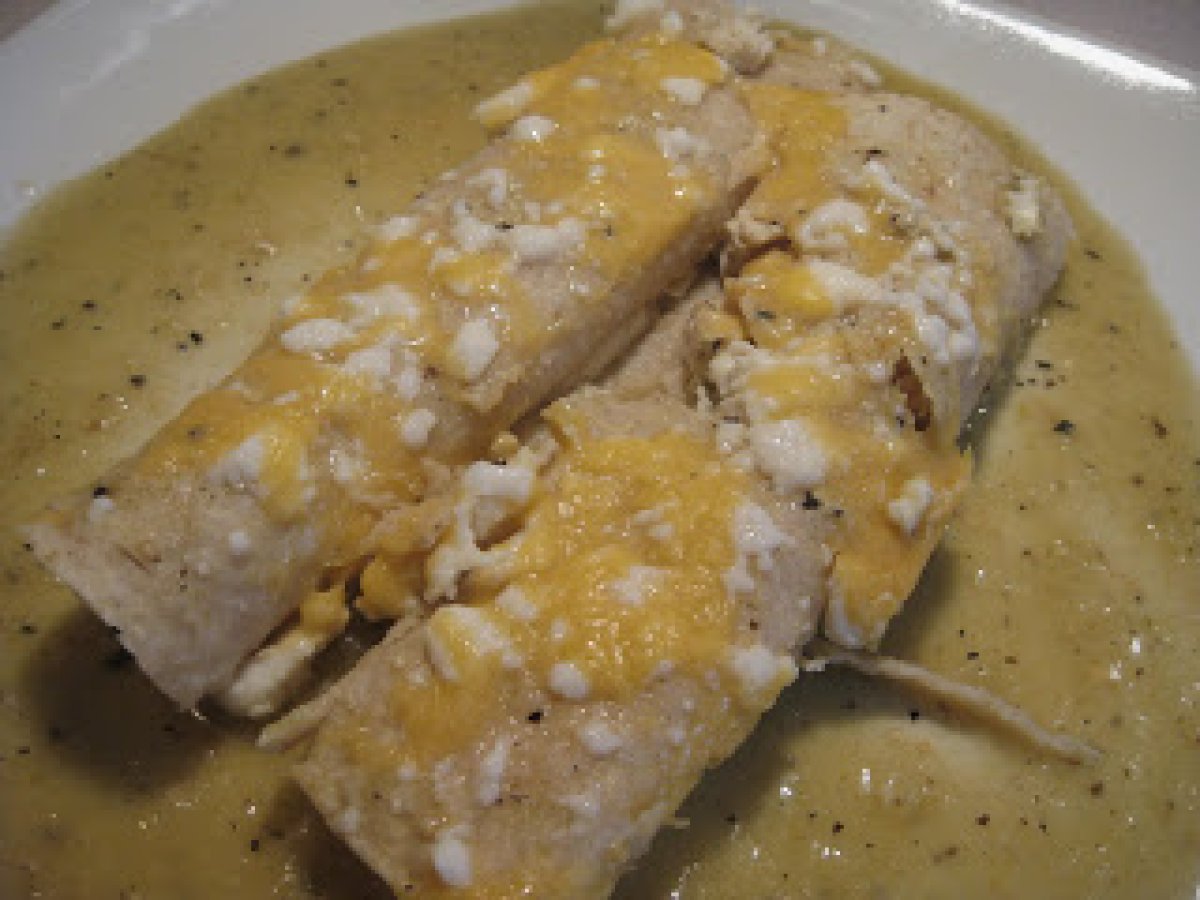 Roasted Tomatillo Green Chili Chicken Enchiladas