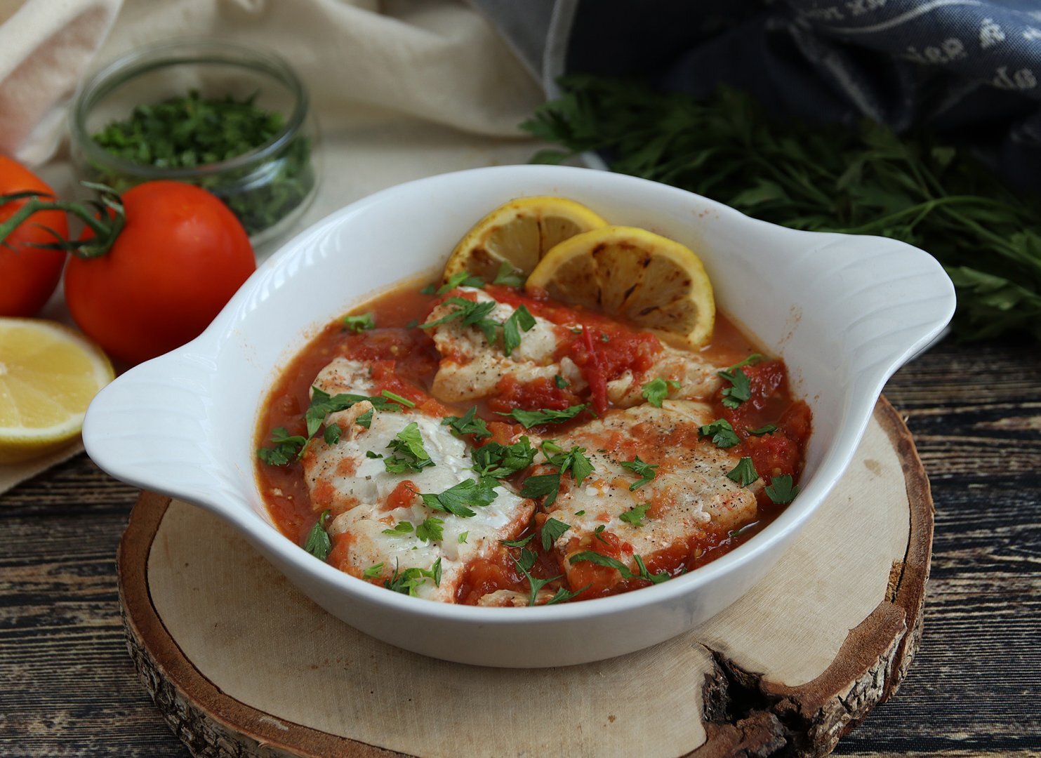 Saithe with a tomato, lemon and cumin sauce easy and tasty recipe