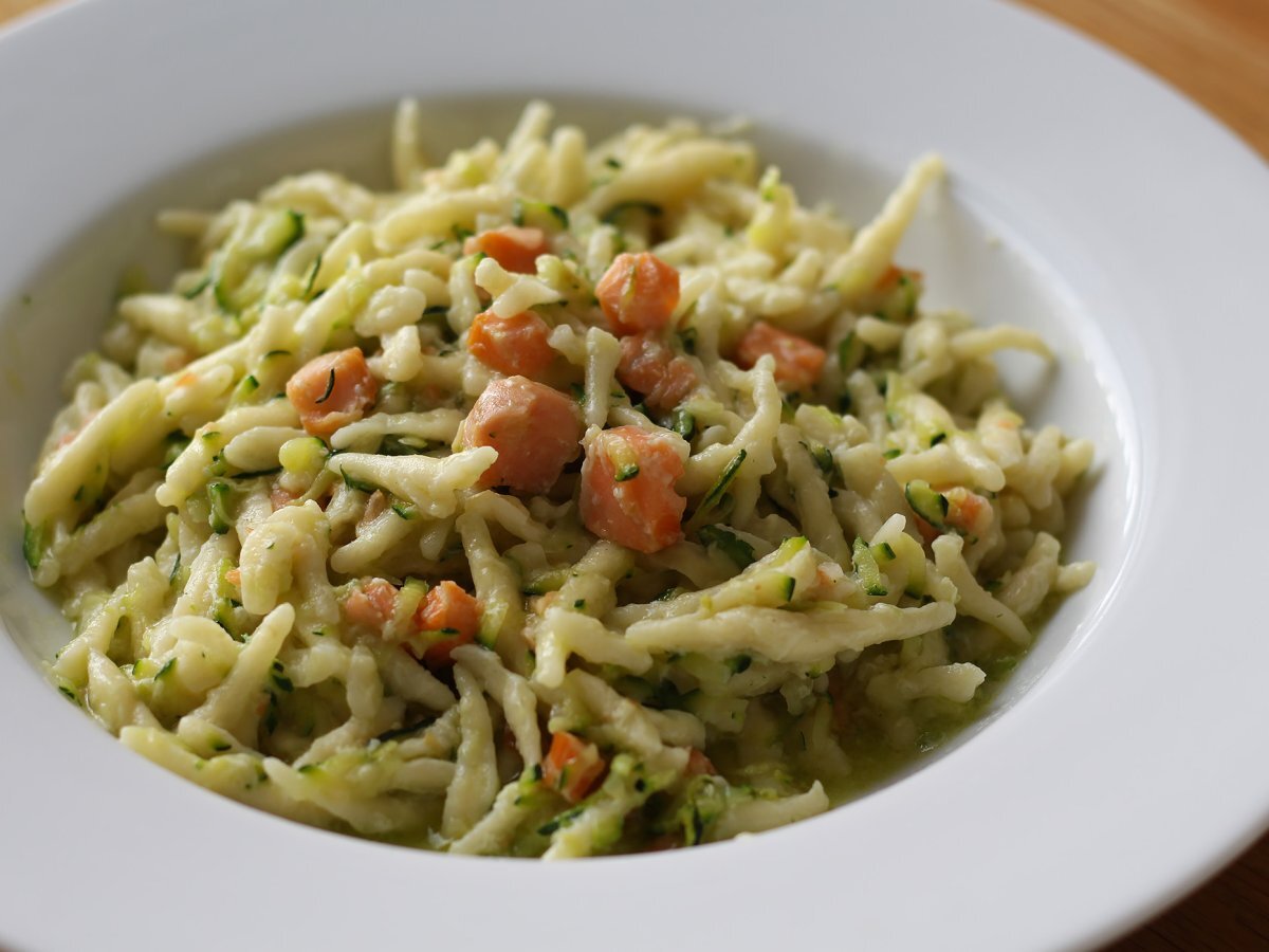 Salmon and zucchini pasta