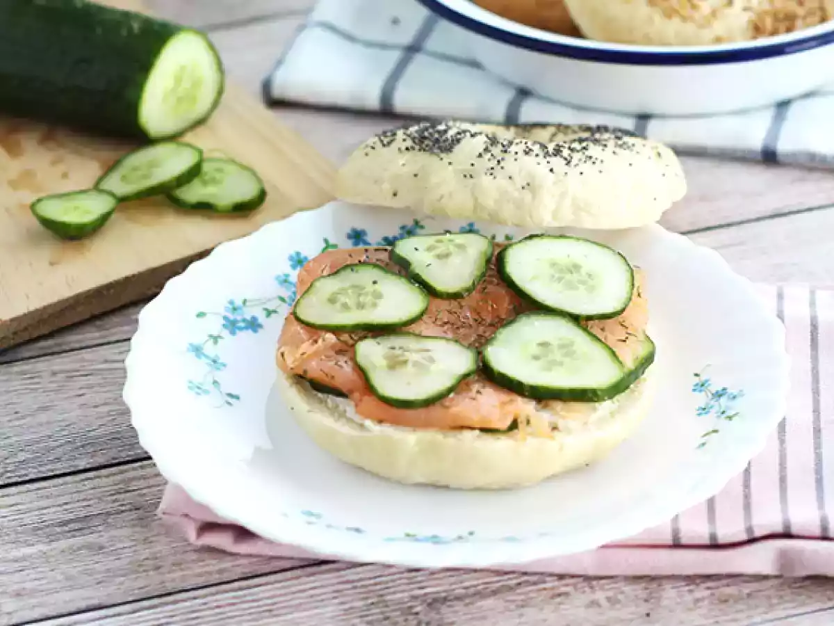 Salmon, cucumber, and cream cheese bagel - photo 2