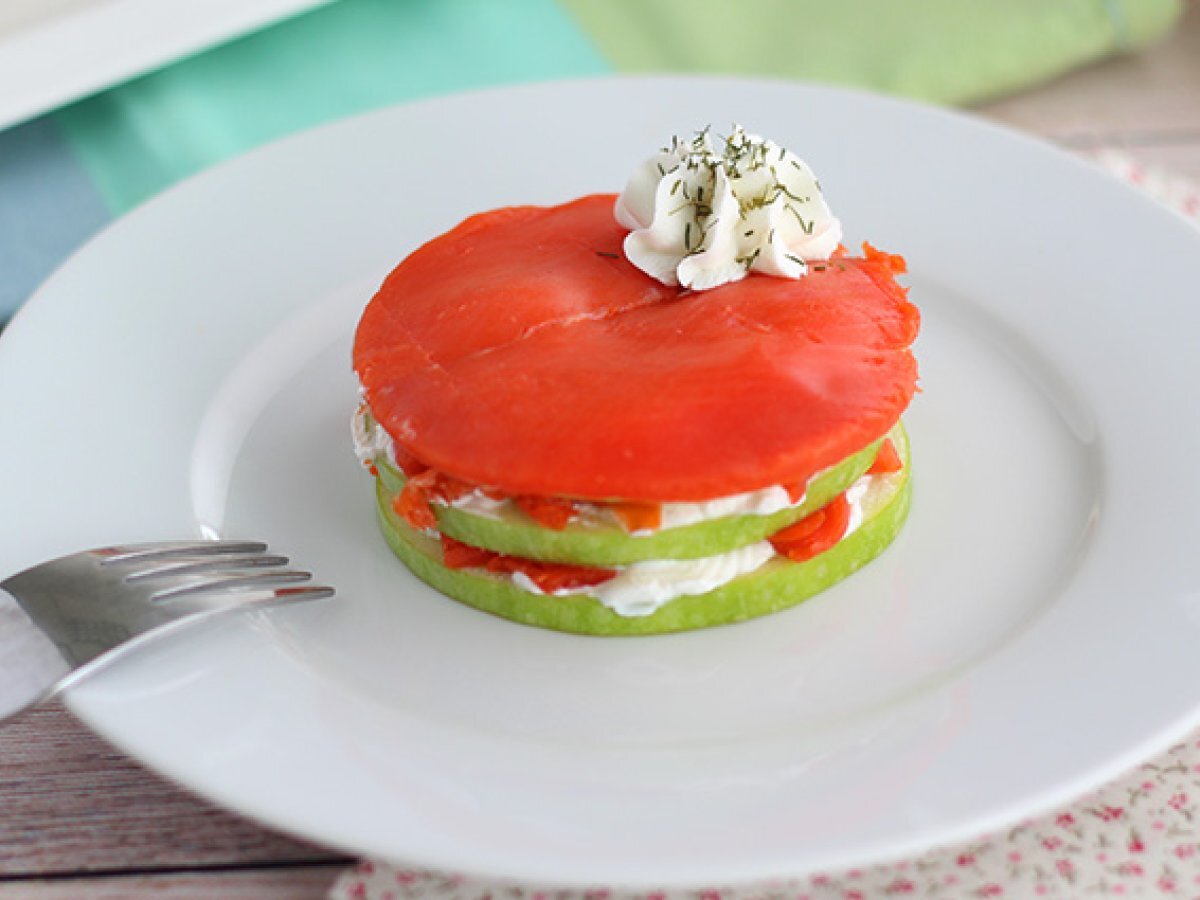 Salmon mille feuille with green apple