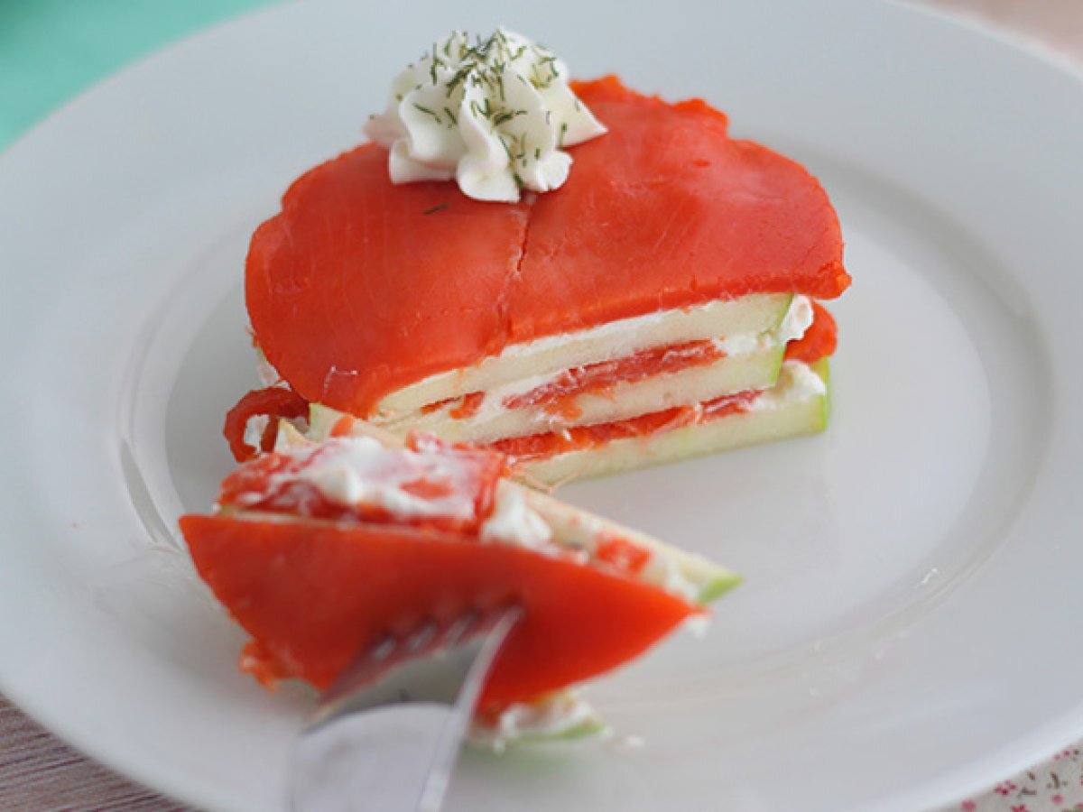 Salmon mille feuille with green apple - photo 4