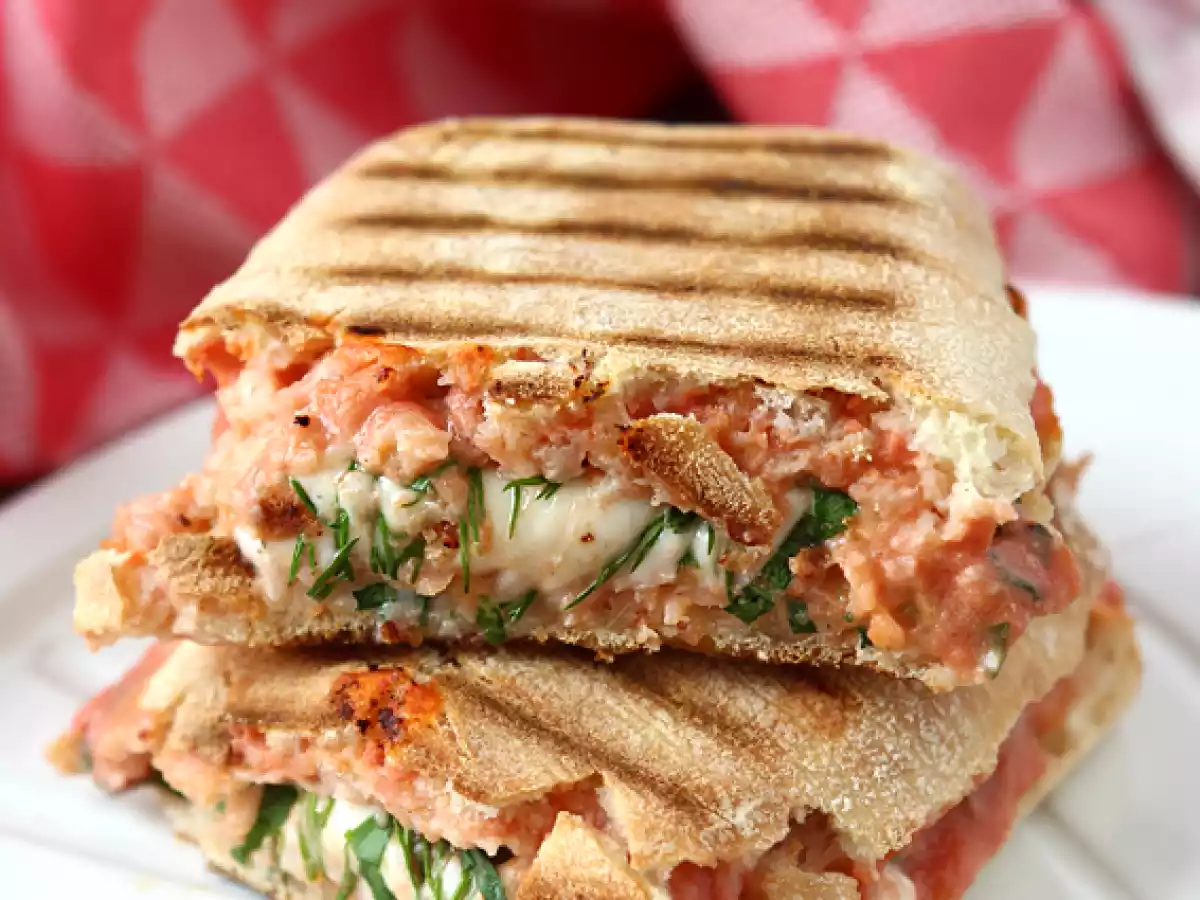Salmon, mozzarella, and dill panini sandwich - photo 3