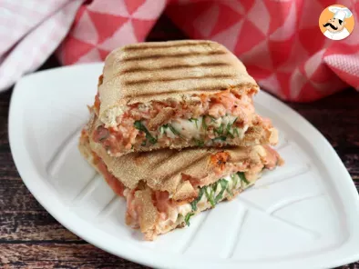 Salmon, mozzarella and dill panini sandwich