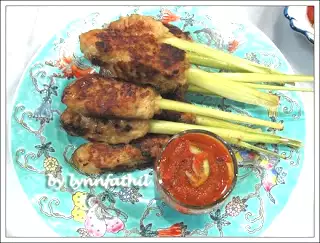Sate Lilit Bali with Sambal Jeruk / wrapped balinese satay with spicy lemon dip