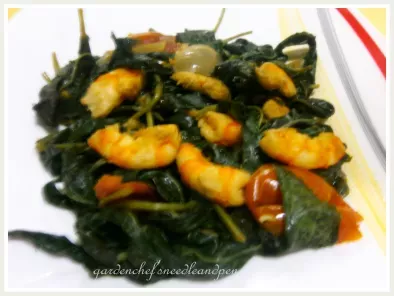 Sauted Shrimps with Saluyot (Jute Leaves)