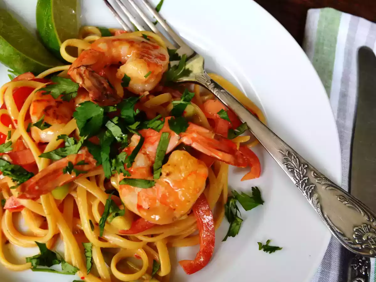 Shrimp with Linguine and Peanut Butter Sauce