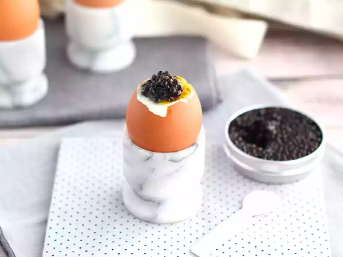 Soft-boiled eggs with caviar