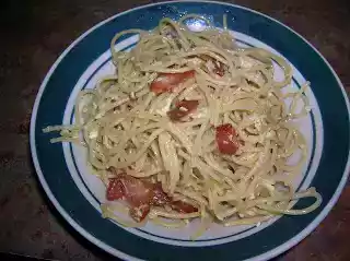 Spaghetti carbonara recipe with bacon, eggs, and cheese