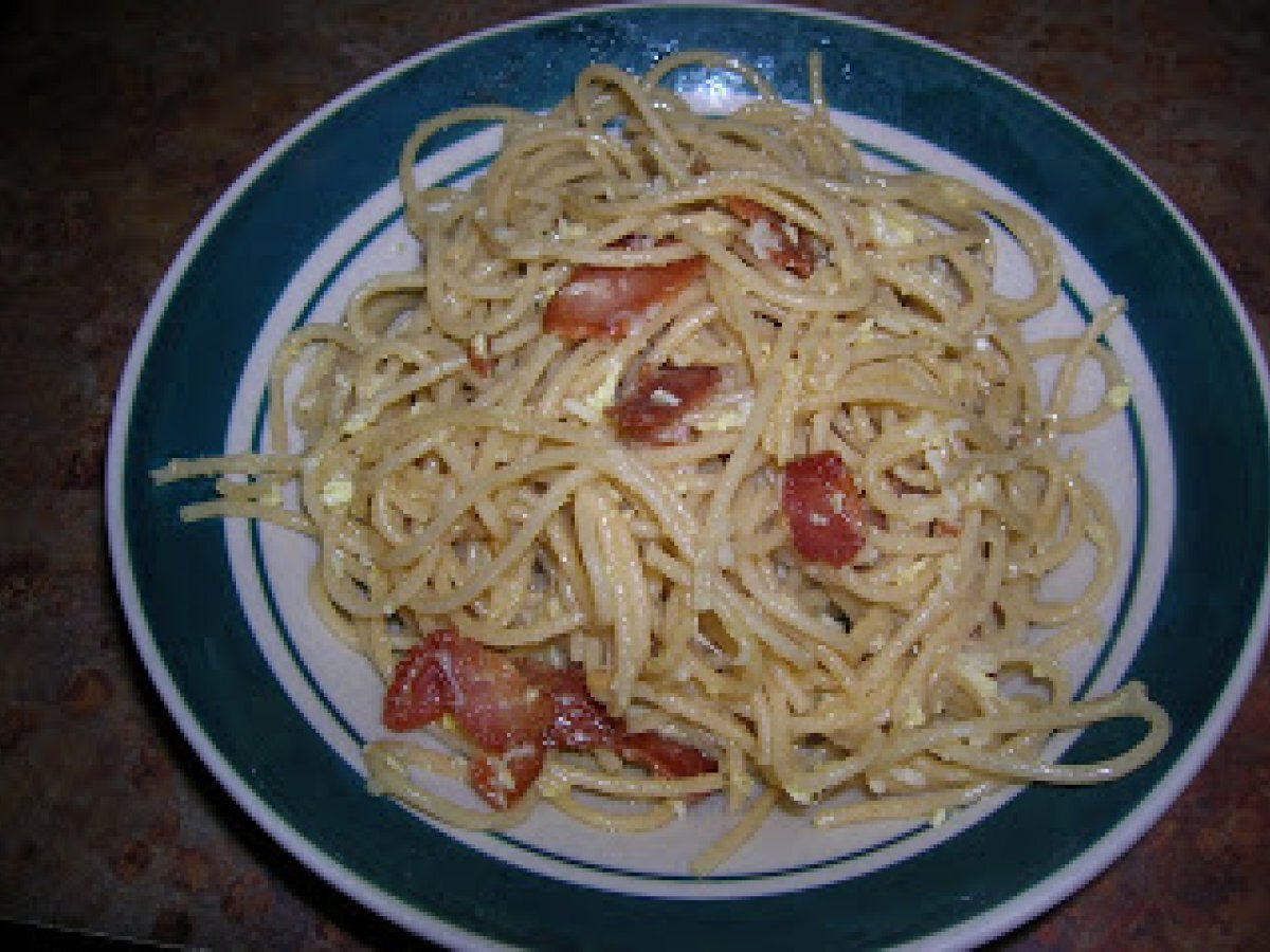 Spaghetti Carbonara or Spaghetti with bacon, eggs and cheese