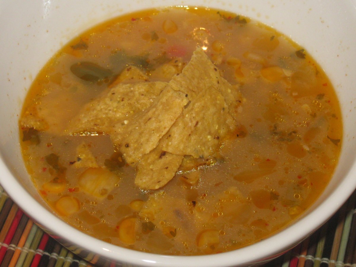 Spicy Corn and Crab Soup With Crispy Tortilla Strips