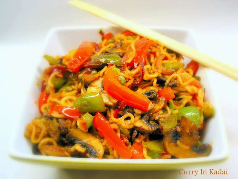 Spicy Whole Wheat Noodles And Vegetable Stir Fry - Indian Chinese Ishtyle