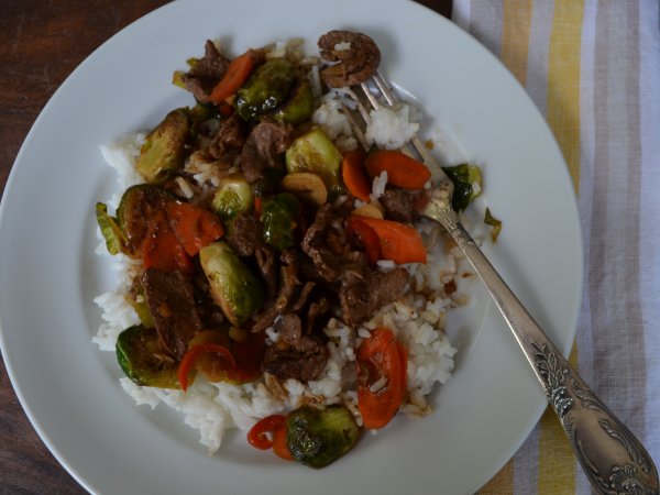 Steak and Brussels Sprouts Stir-Fry