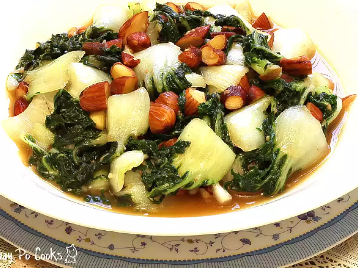 Stir fry baby bok choy with almond - an appropriate side dish for Chinese New Year