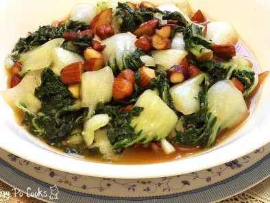 Stir fry baby bok choy with almond - an appropriate side dish for Chinese New Year