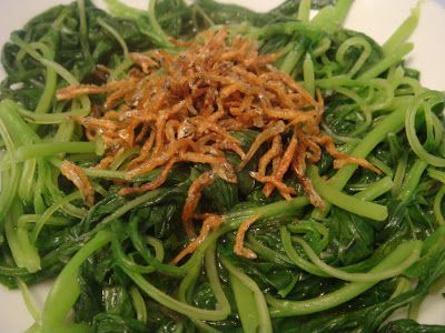 stir fry baby spinach with ikan bilis, recipe petitchef