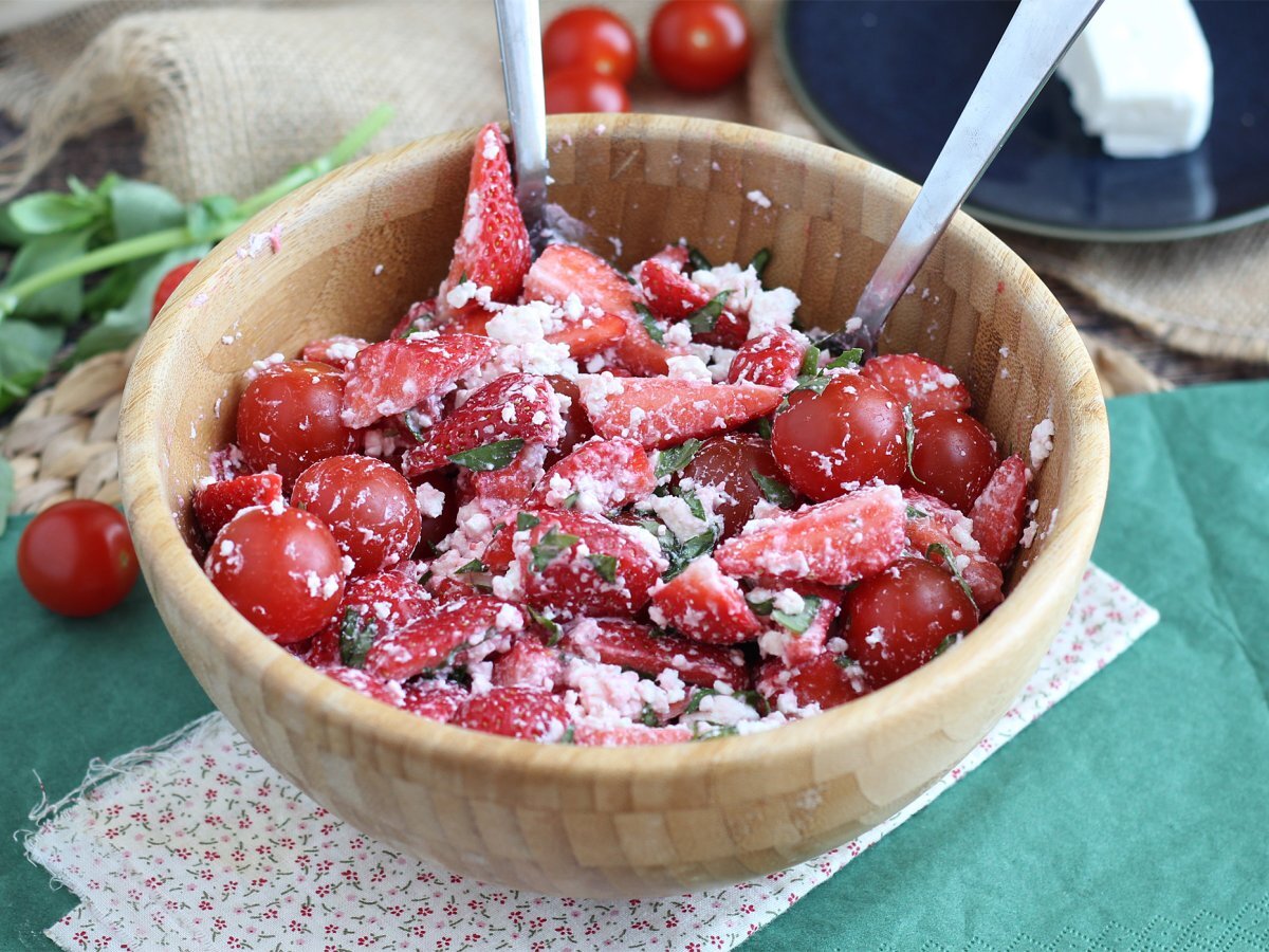 Strawberry, tomato, feta and basil salad