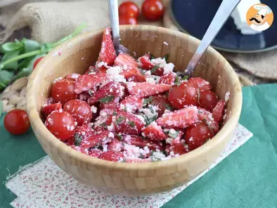 Strawberry, tomato, feta and basil salad