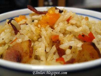 Streaky bacon fried rice with salted egg yolk - Recipe Petitchef