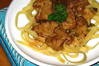 Stroganoff recipe with pickled cucumbers and honey