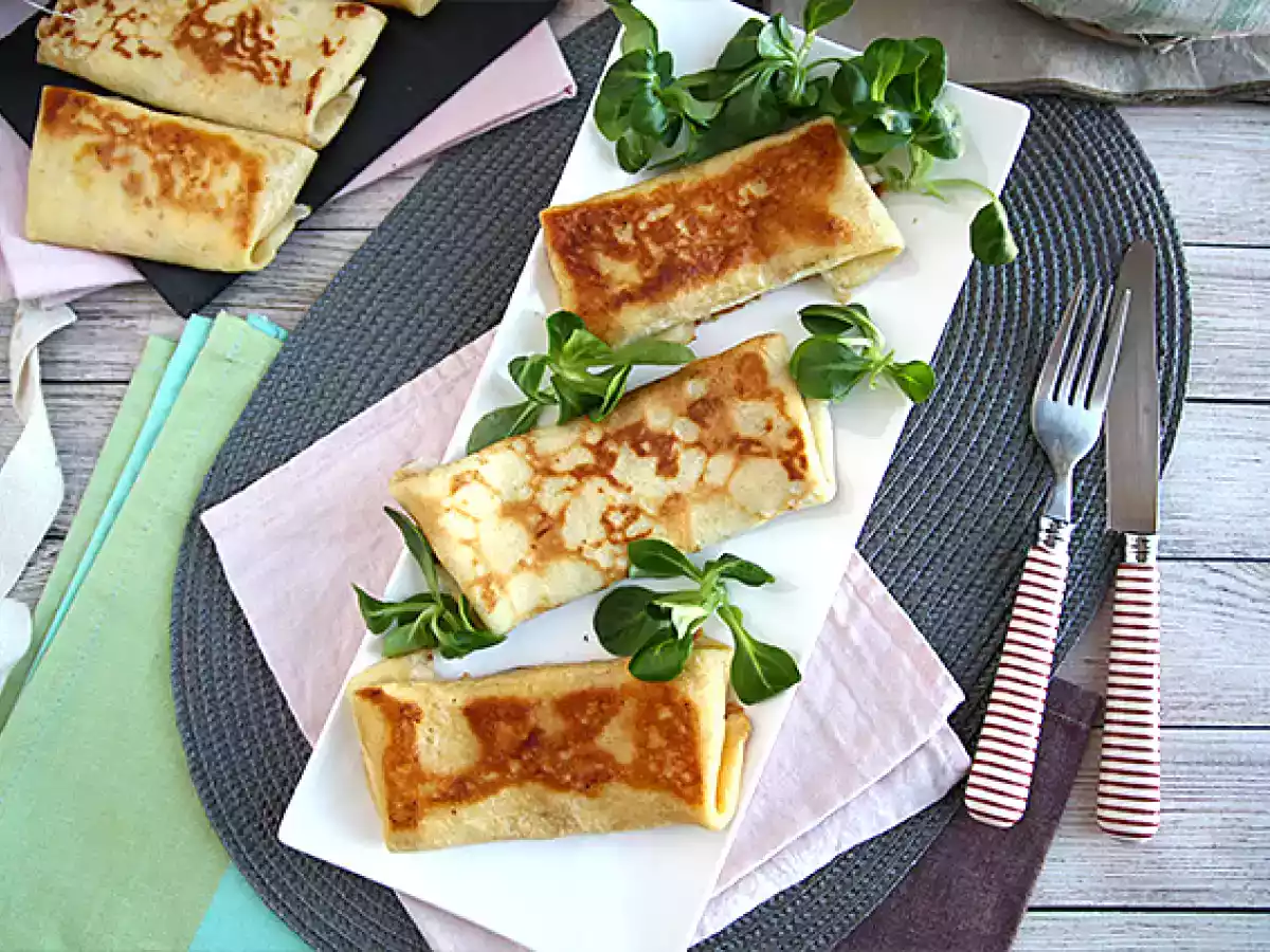 Stuffed crepes with béchamel sauce, cheese, and ham - photo 6