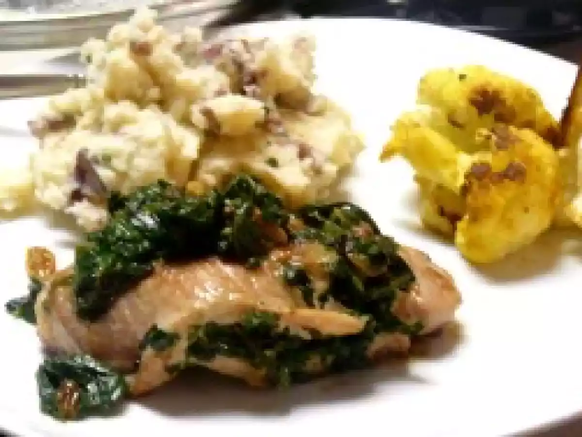 Stuffed Pork Chops, Mashed Potatoes and Roasted Cauliflower