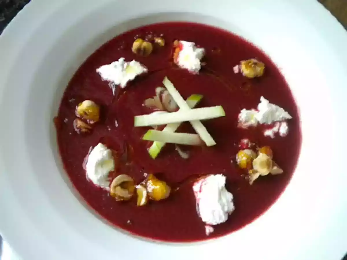 Sunday lunch: Beetroot soup, roast pork shoulder, apple and blackberry steamed pudding